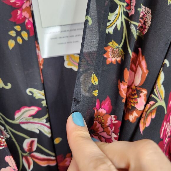 A.L.C. Dress Womens 10 Black Floral Haven Ruched Silk Long‎ Sleeve NWT Flaw $595 - Picture 11 of 16